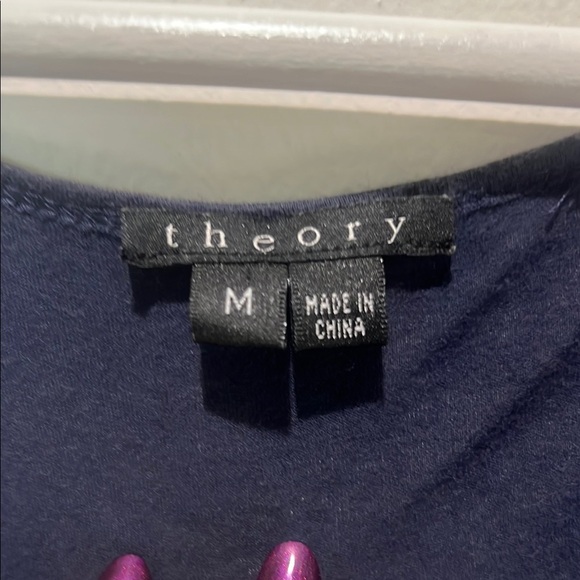 Theory Like New 100% Cotton Navy and Cream Floral Long Tank Tunic Top Size M - Picture 2 of 6